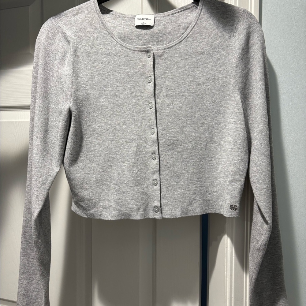 Gray Long Sleeve cropped Cardigan